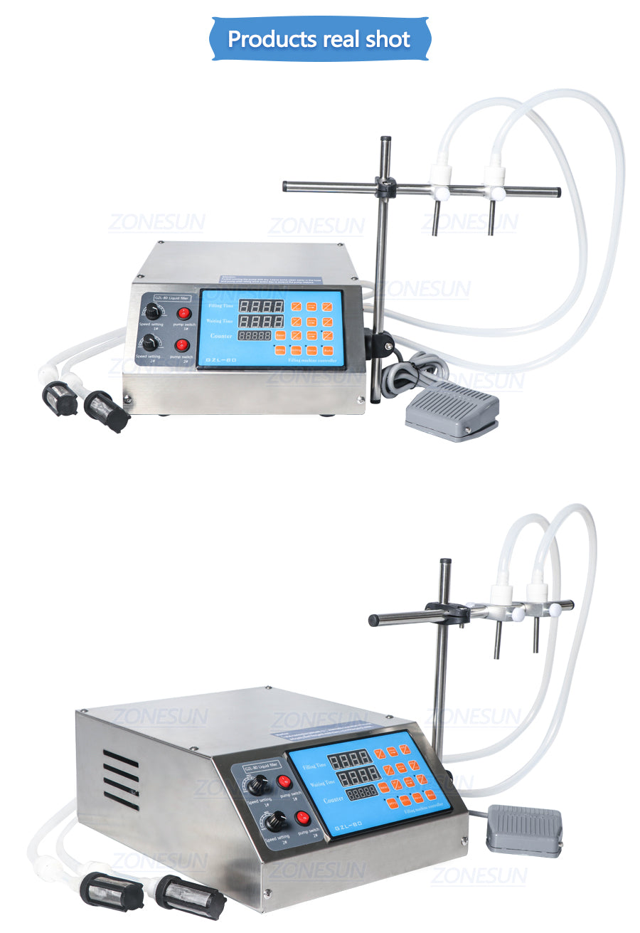 ZONESUN 3-3000ml Semi Automatic 2 Nozzles Gear Pump Liquid Filling Machine