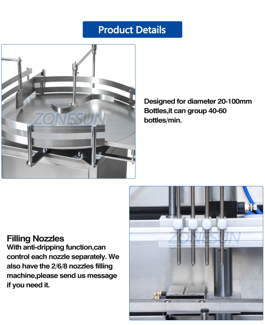 ZONESUN ZS-FAL180P2 Liquid Filling Capping And Round Bottle Labeling Machine