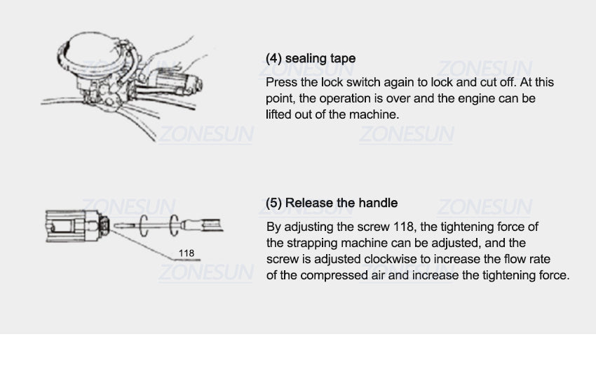 ZONESUN 16-19mm Pneumatic Steel Strap Strapping Machine