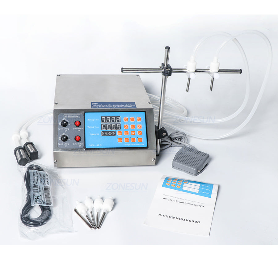 ZONESUN 3-3000ml Semi Automatic 2 Nozzles Gear Pump Liquid Filling Machine