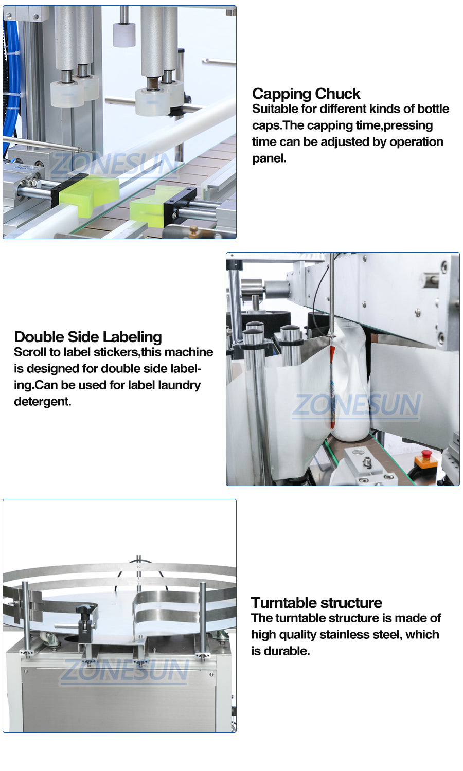 ZONESUN ZS-FAL180P2 Liquid Filling Capping And Round Bottle Labeling Machine