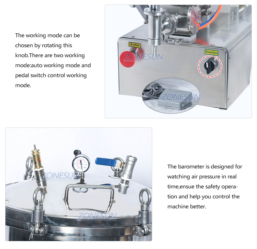 ZONESUN ZS-GTP1 Máquina de enchimento de pasta pressurizada com funil