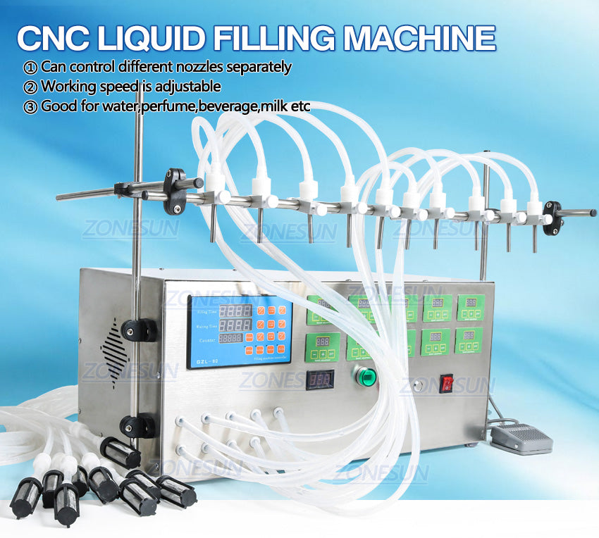 ZONESUN Electric 10 Nozzles Diaphragm Pump Liquid Filling Machine