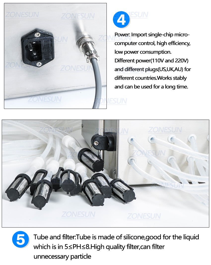 ZONESUN Electric 10 Nozzles Diaphragm Pump Liquid Filling Machine