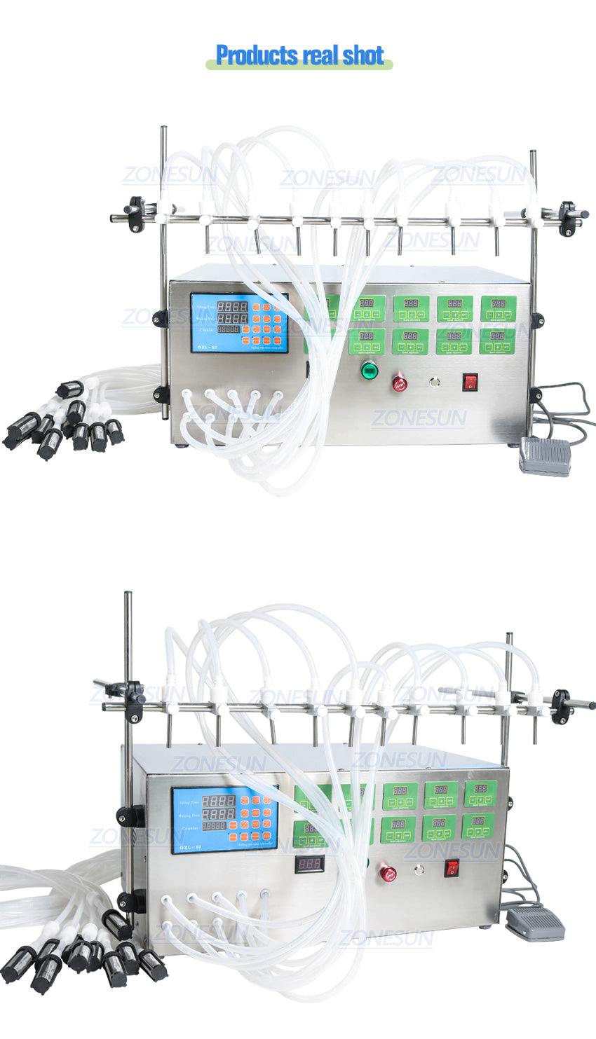 Máquina de llenado de líquidos con bomba de diafragma eléctrica de 10 boquillas ZONESUN
