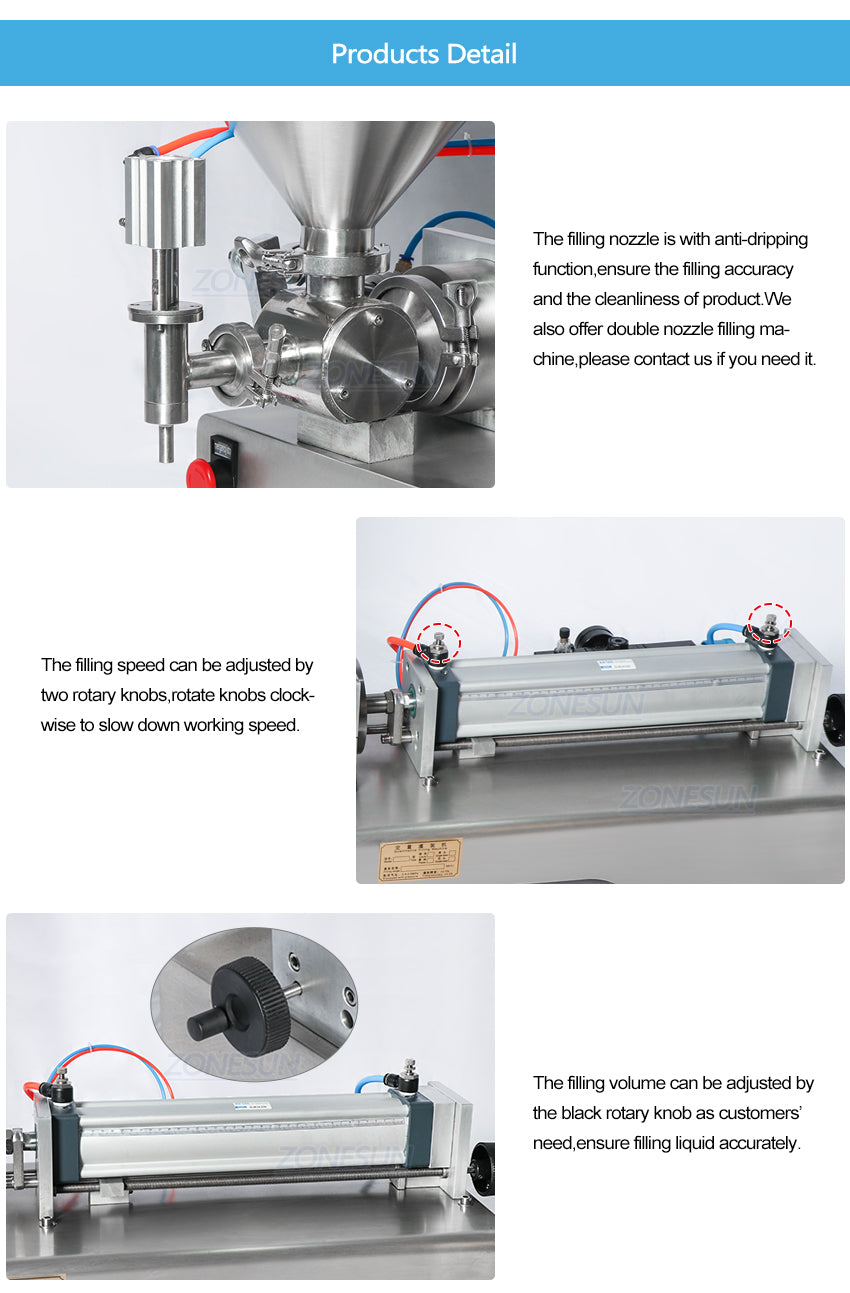 Máquina de enchimento de pasta totalmente pneumática ZONESUN com funil