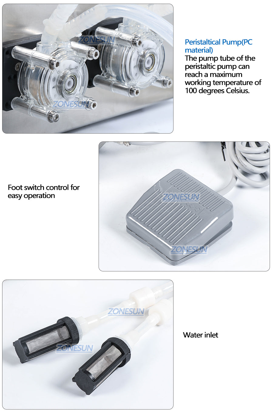 ZONESUN 2 Nozzles Peristaltic Pump Vial Liquid Filling Machine