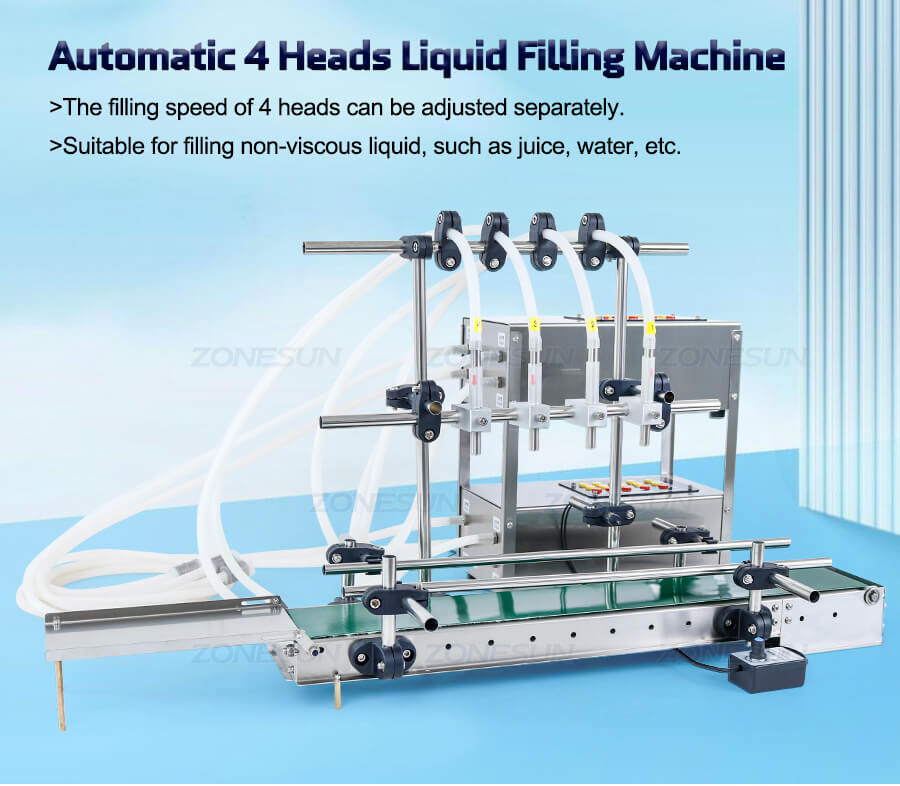4 Heads Liquid Filling Machine With Conveyor