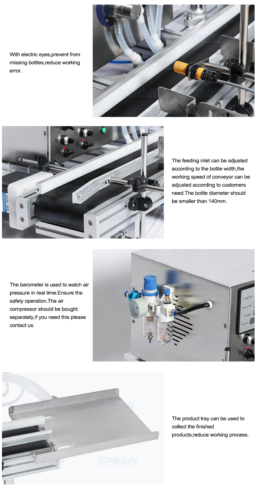 ZONESUN ZS-DTMP4D 4 Diving Nozzles Magnetic Pump Liquid Filling Machine With Conveyor