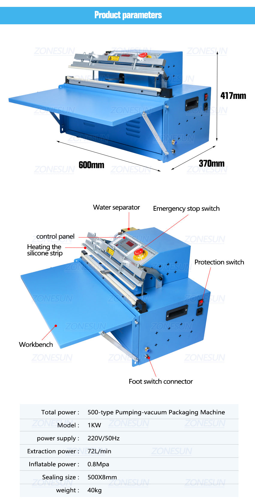 ZONESUN ZS500T Pumping vacuum Packaging Machine