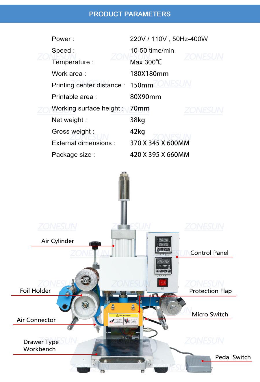 ZONESUN ZS-819A Pneumatic Stamping Machine