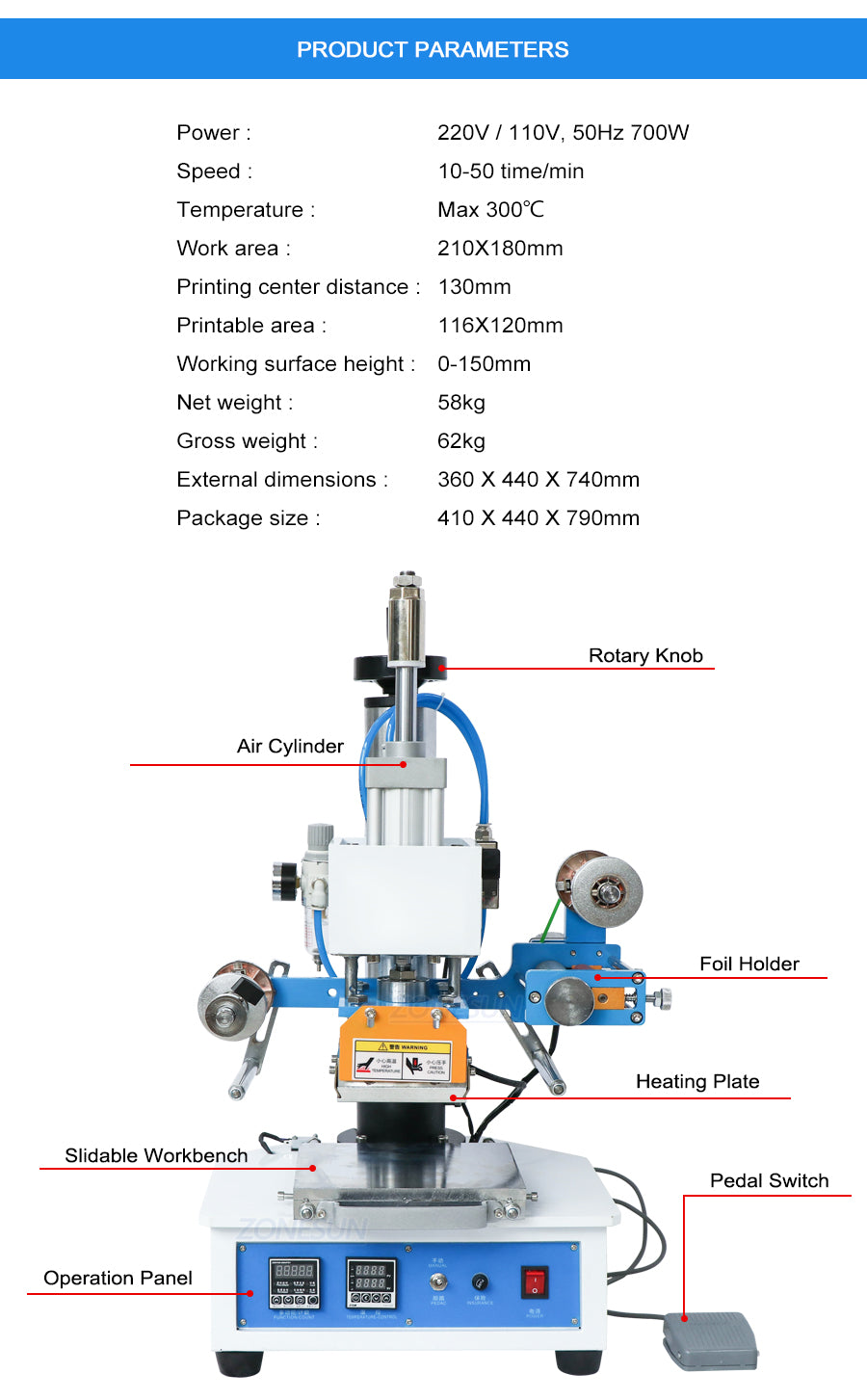 ZONESUN ZS-890H Pneumatic Hot Foil Stamping Machine