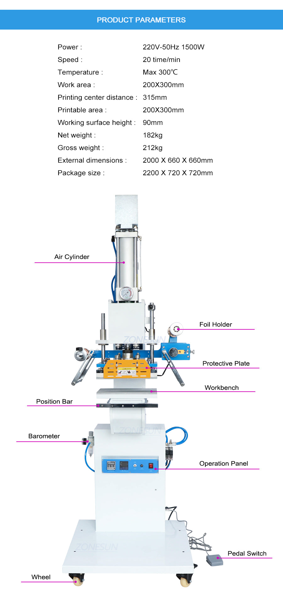 ZONESUN ZY-819SK Pneumatic Plastic Case Stamping Machine