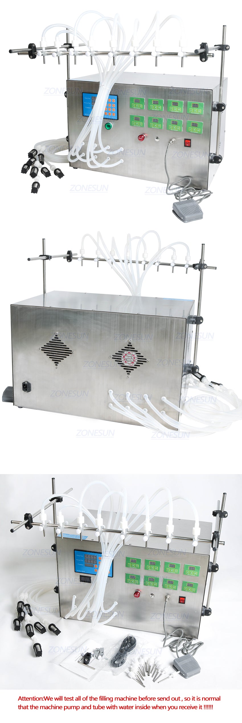 ZONESUN Controle digital 8 bicos bomba de diafragma máquina de enchimento de líquido 