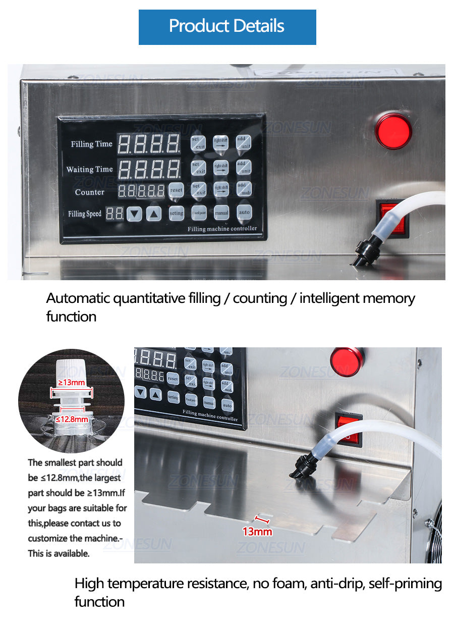 ZONESUN Spout Pouch Diaphragm Pump Liquid Filling Machine