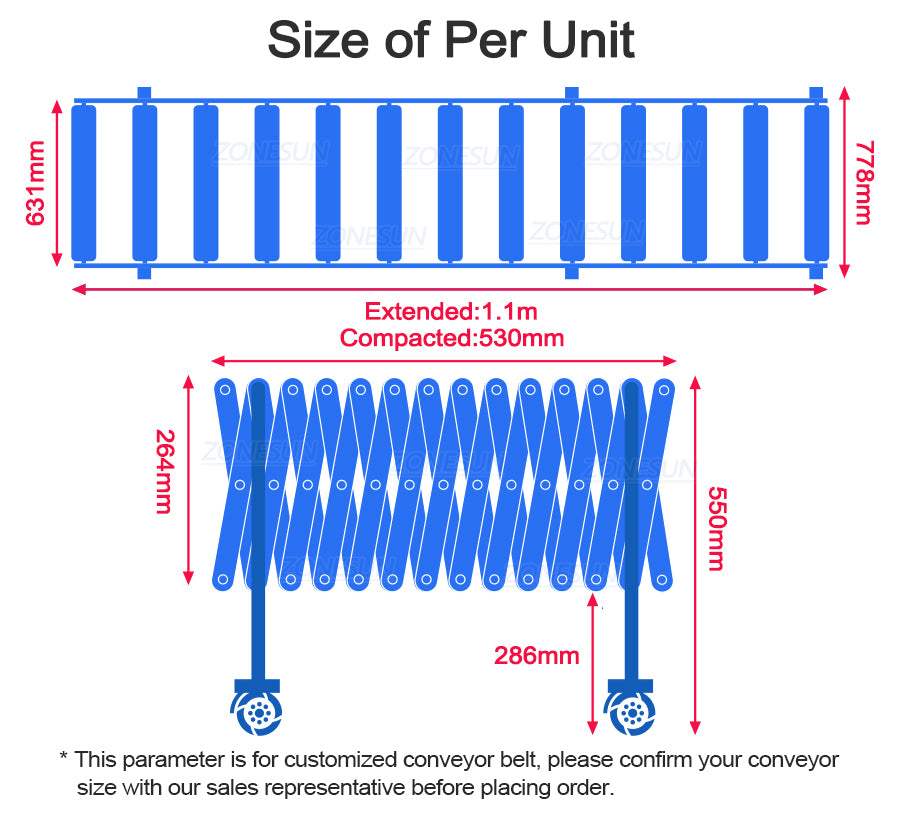 O-belt Flexible Conveyor Size