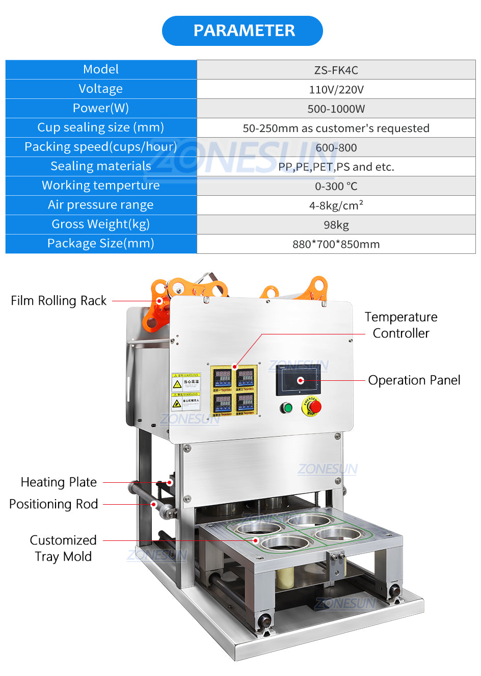 parameter of cup sealing machine