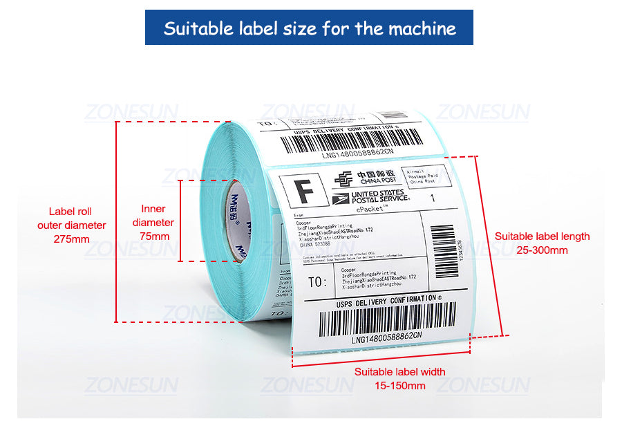 Suitable Label Size of ZS-TB150P Automatic Top Side Flat Surface Labeling Machine