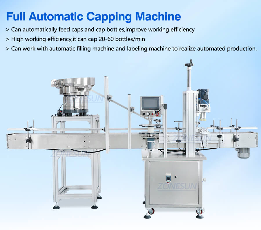 Máquina de tampa automática com alimentador de tampa