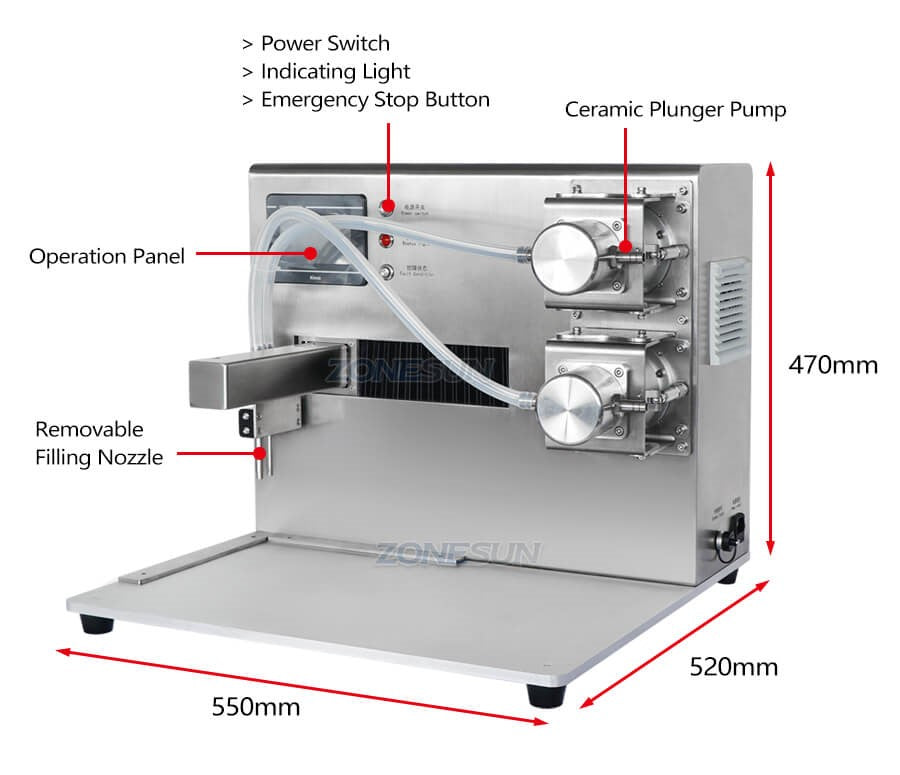 Details of Double Heads Ceramic Pump Liquid Filling Machine