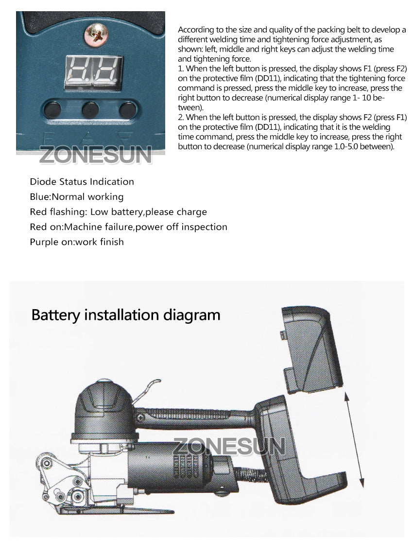 ZONESUN DD19 13-19mm PET &amp; PP Máquina de cintar baterias para serviço pesado