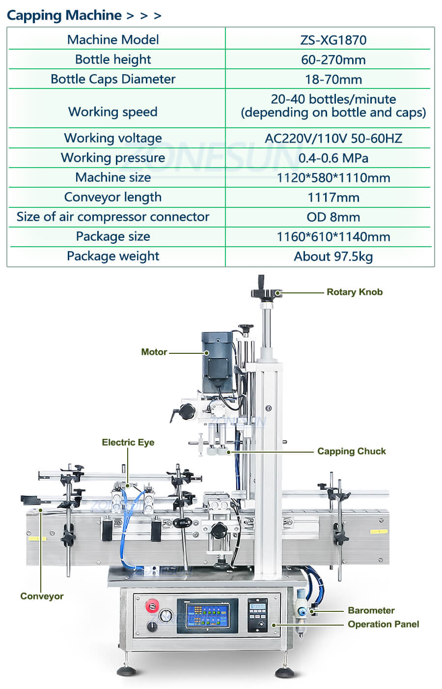 Machine Parameter of Screw Capping Machine