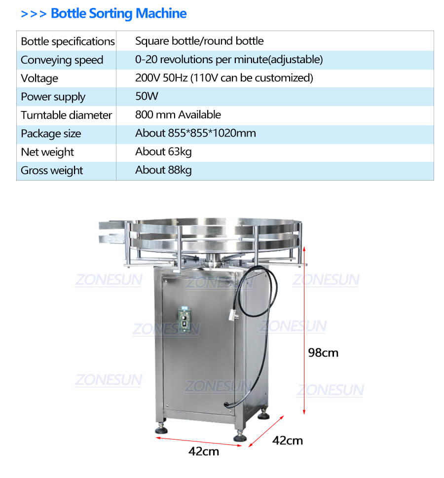 Parameter of Bottle  Sorting Machine