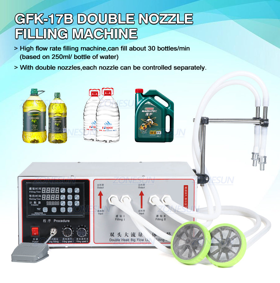 ZONESUN ZS-GFK17B High Flow Rate 2 Nozzles Diaphragm Pump Liquid Filling Machine