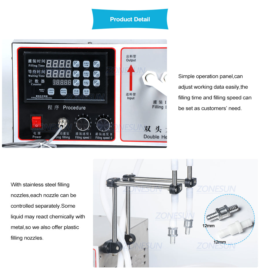 ZONESUN ZS-GFK17B High Flow Rate 2 Nozzles Diaphragm Pump Liquid Filling Machine