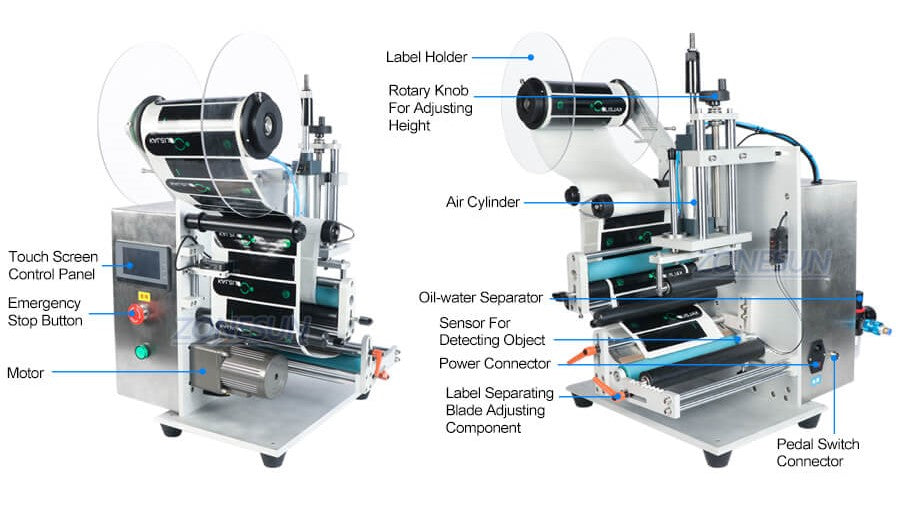 Dimension de la machine d'étiquetage de bouteille ZS-TB100SW