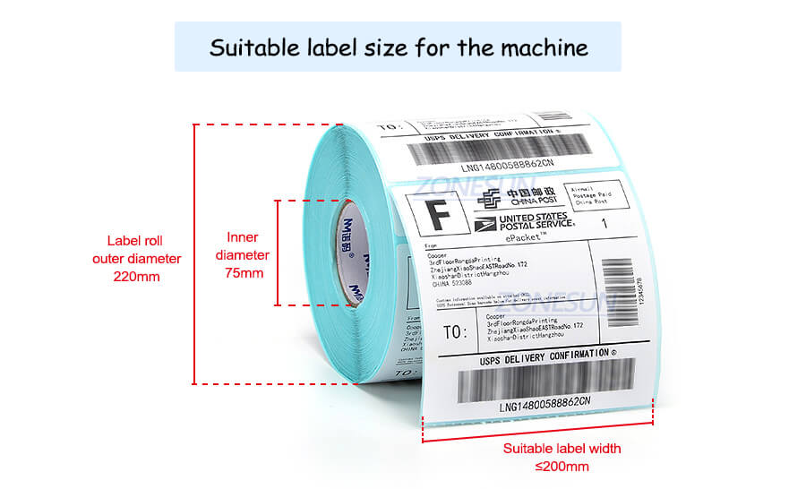 Label Size of ZS-TB100SW Bottle Labeling Machine