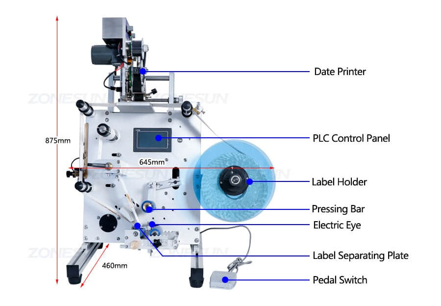 Machine Details of Semi-automatic Bottle Labeling Machine