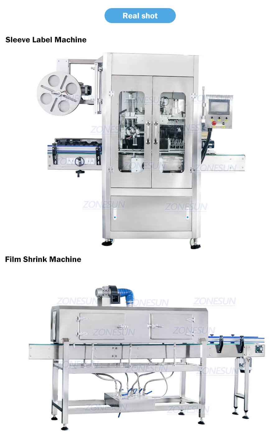 Machine de rétrécissement de l'étiquette de manche réelle