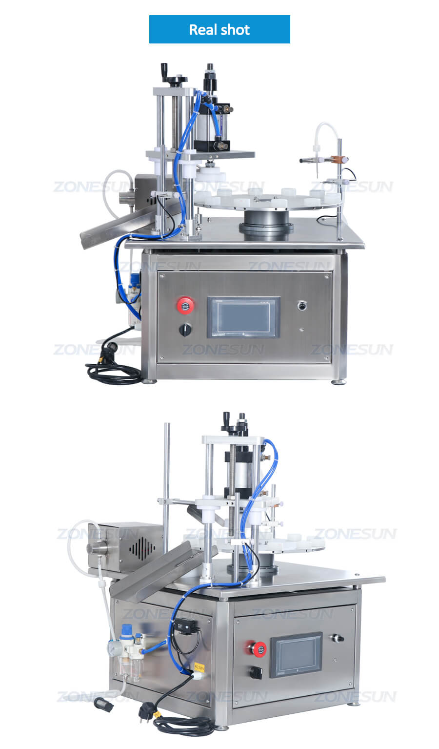 Real tiro de pequena máquina de encerramento de enchimento