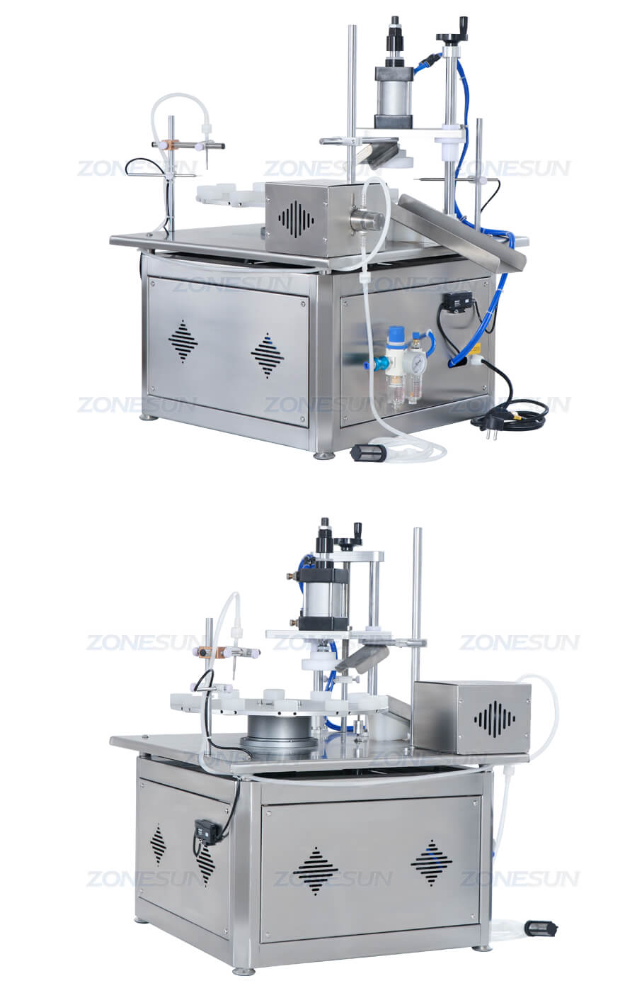 Real tiro de pequena máquina de encerramento de enchimento