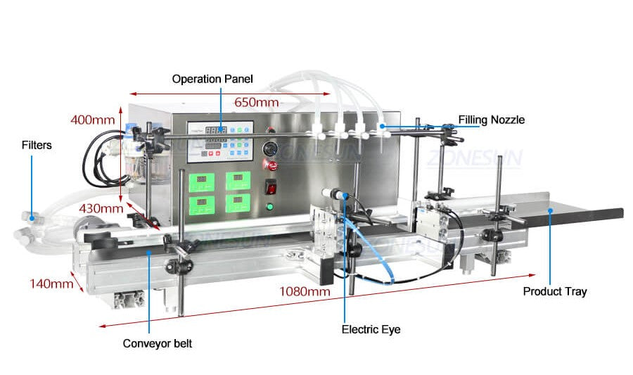 Dimensão da máquina de enchimento líquido ZS-DTPP4F