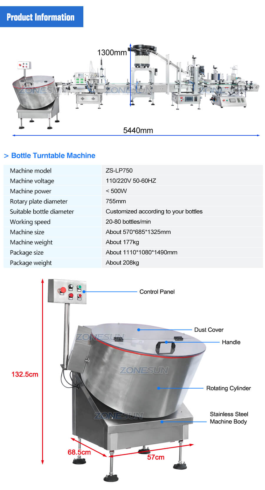 Paramètre de la machine à plateau de bouteille