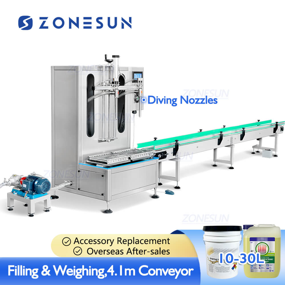 ZONESUN ZS-GTW2S Semi-automatic 10-30L Large Volume Antifreezing Agent Laundry Detergent Weighing Filling Machine With Conveyor