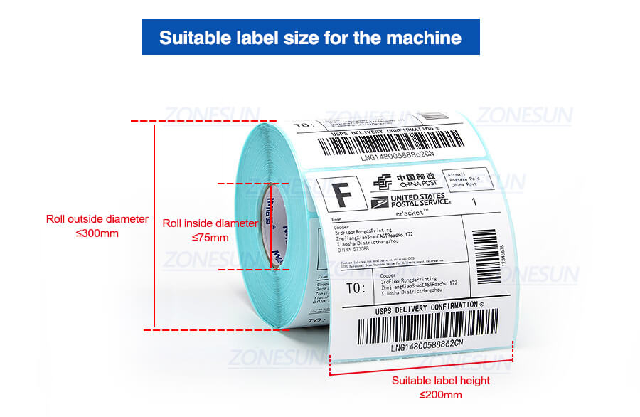 Suitable Label Size of ZS-TB260Z Automatic Round Bottle Labeling Machine