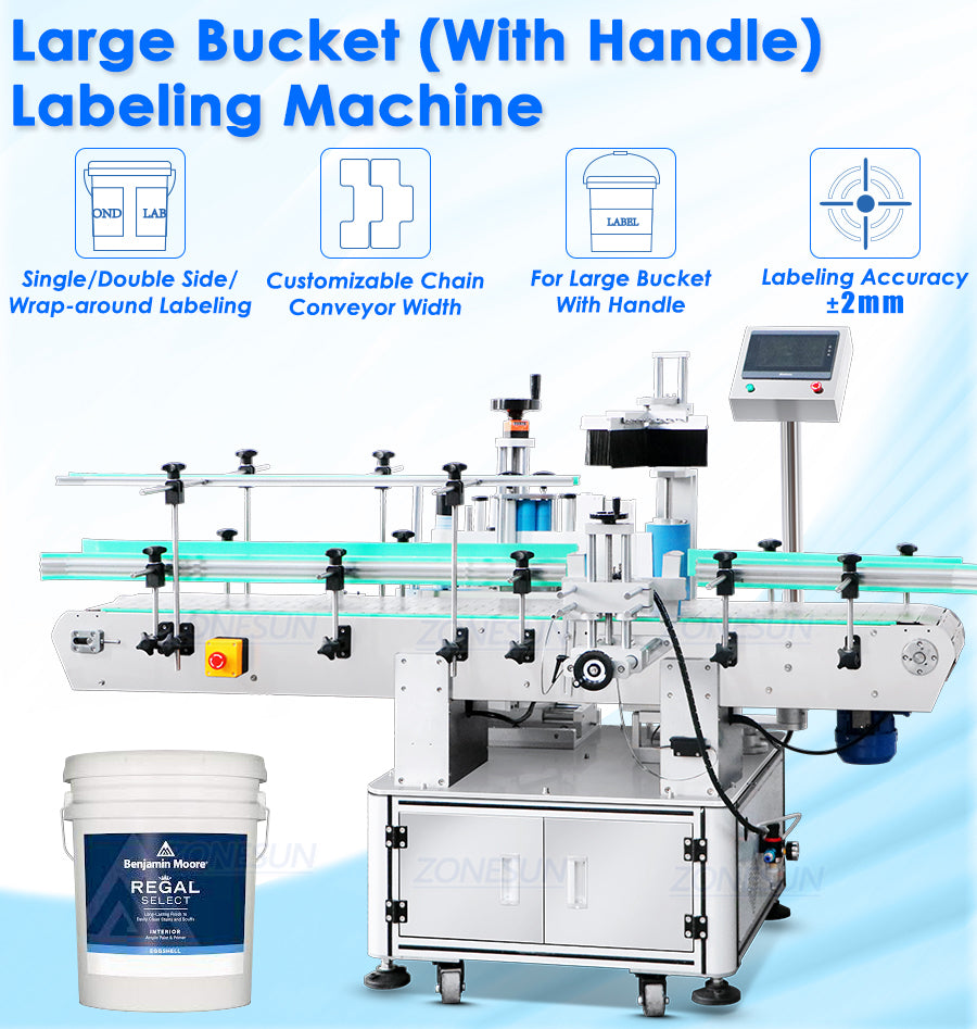 large bucket labeling machine