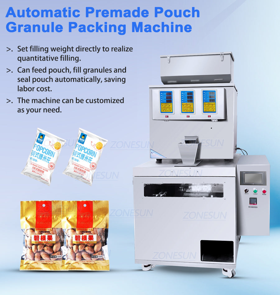 Machine de scellement de remplissage de granules pré-sachets