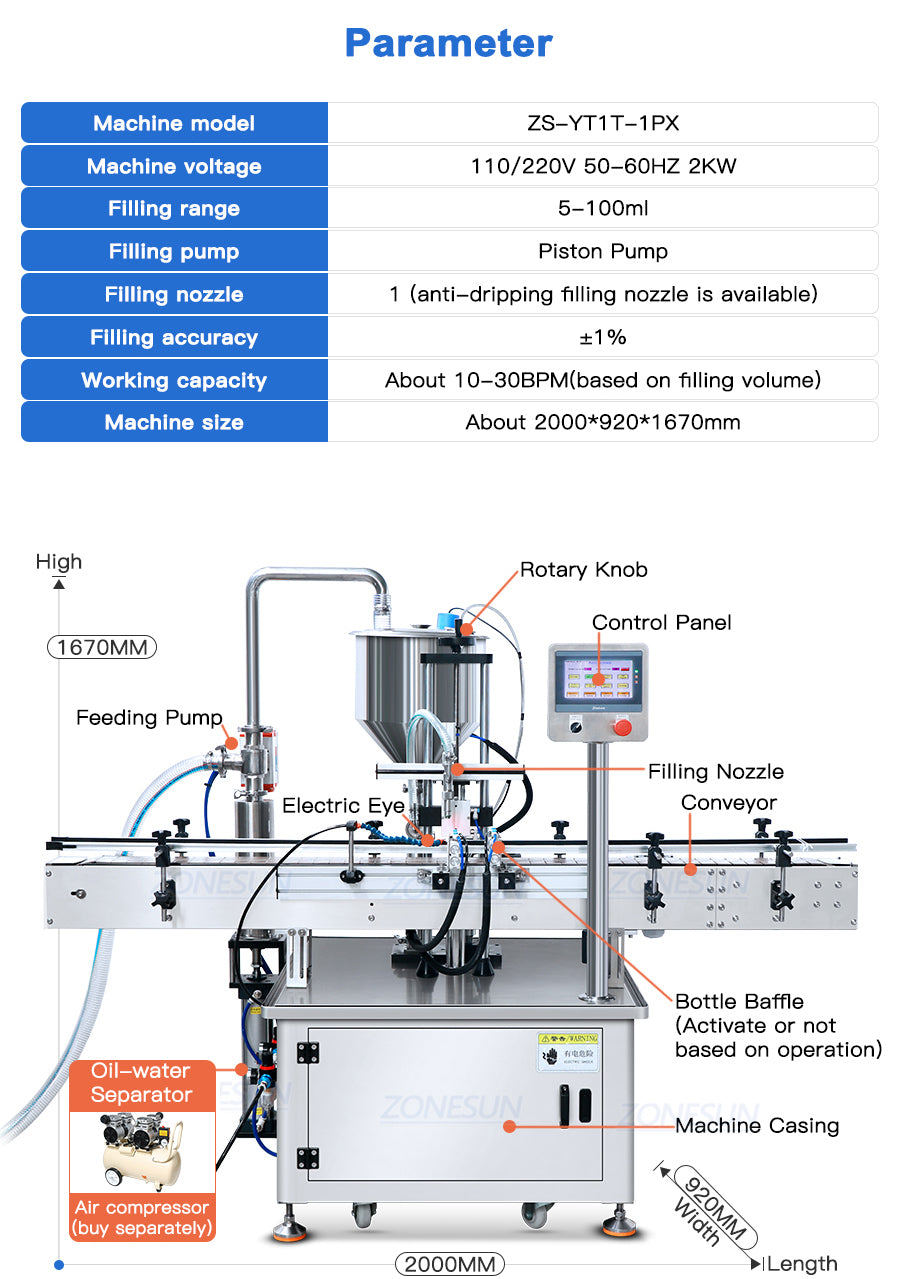 parâmetro da máquina de enchimento de pasta