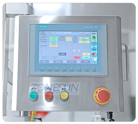 Painel de controle de equipamentos de limpeza de garrafas