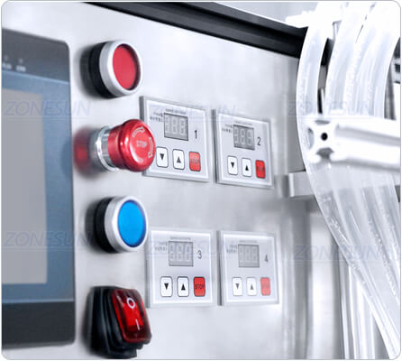 control panel of bottle filling shrink wrapping system