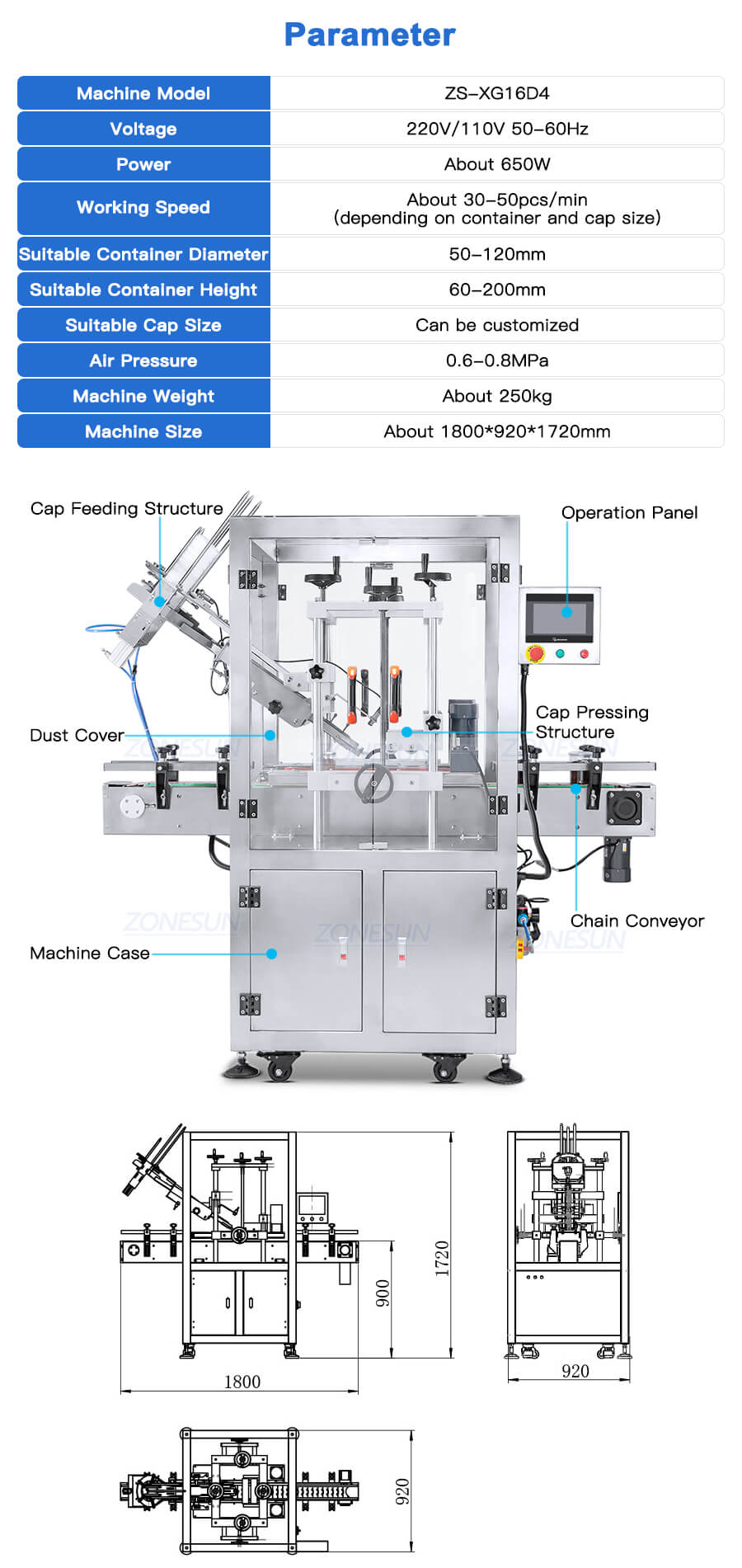 Datenblatt der Kappe -Pressmaschine