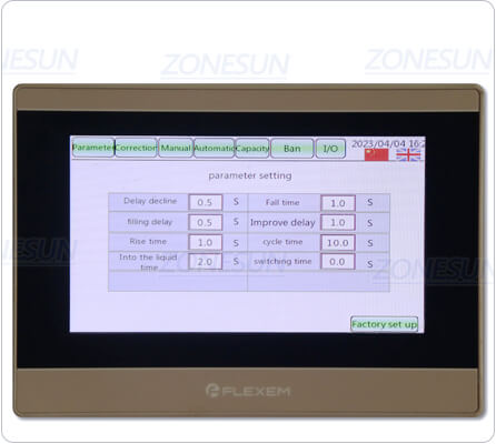 control panel of anti-corrosive liquid filling machine