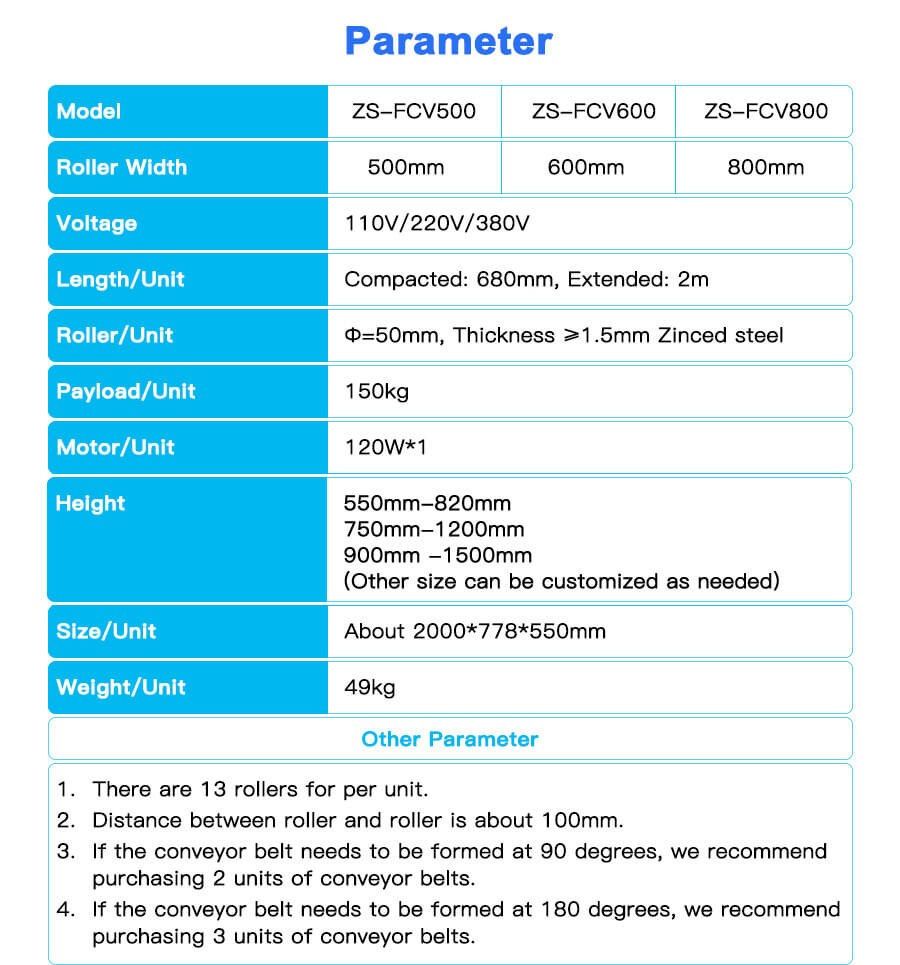 datasheet of flexible roller conveyor