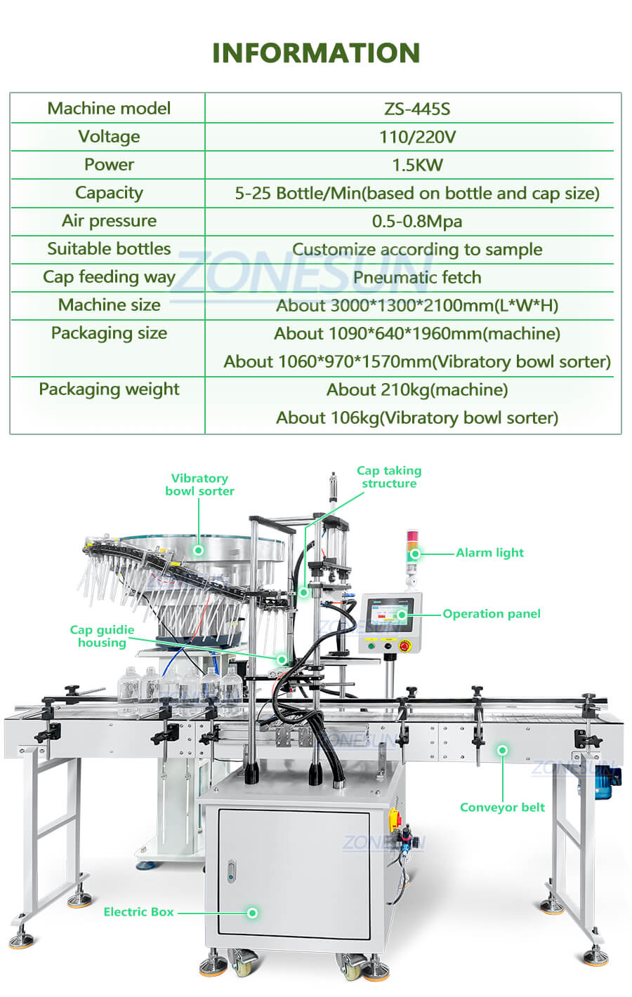 Fiche technique de la machine d'alimentation du capuchon de tête de pompe