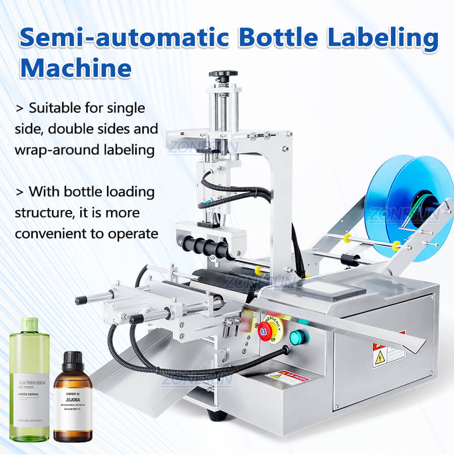 semi-automatic label applicator for round bottles