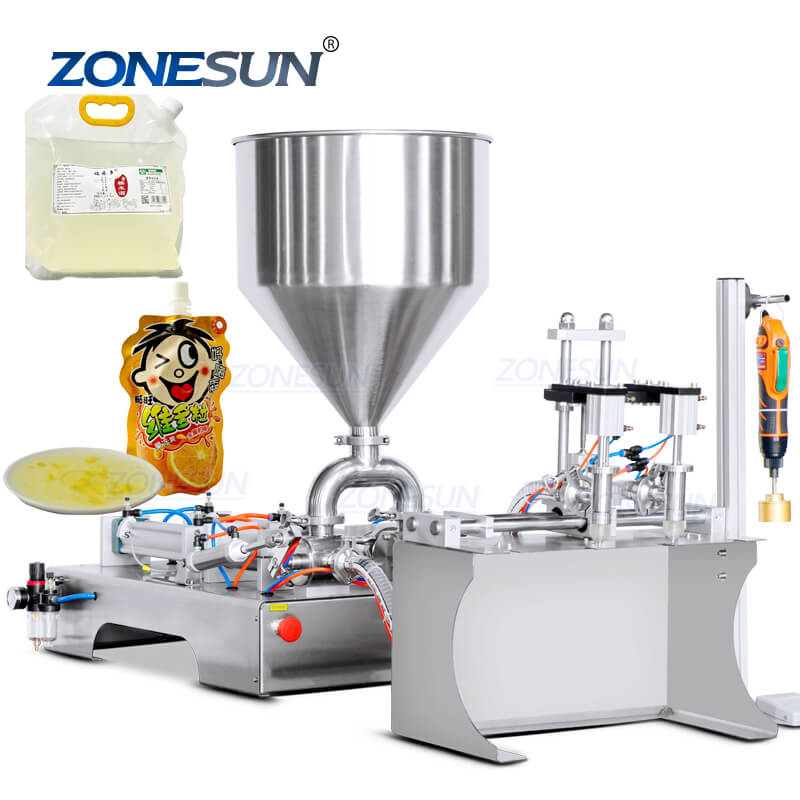 ZS-GTSP2 Double Heads Semi-automatic Piston Pump Fruit Juice Pet Food Sauce Fruit Puree Spout Pouch Laundry Detergent Bag Paste Filling Capping Machine